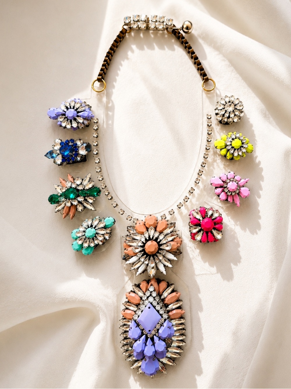 Colorful Statement Crystal Bib Necklace | Floral Rhinestone Glam Necklace